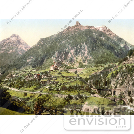#18026 Picture of the Saint Gotthard Railwayand the Church in Wassen, Switzerland by JVPD