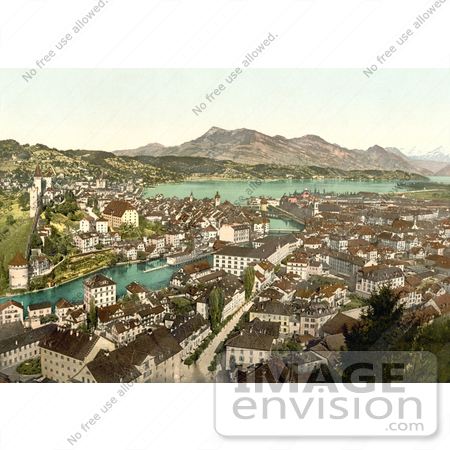 #18058 Picture of the City of Lucerne on Lake Lauerz and Rigi Mountain, Switzerland by JVPD