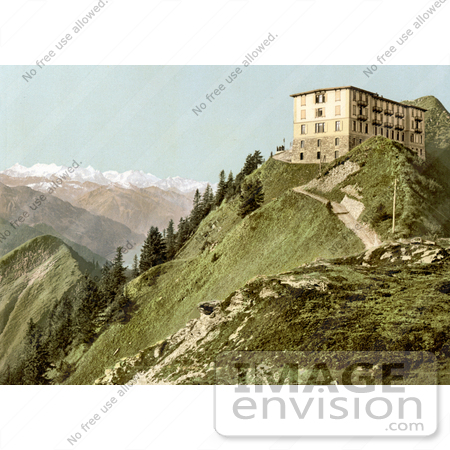 #18068 Picture of a Hotel on a Hill With a View of Oberland Alps Mountains, Rigi, Switzerland by JVPD