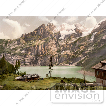 #18195 Photo of Buildings Overlooking Oeschinen Lake, Bernese Oberland, Switzerland by JVPD