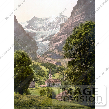 #18259 Photo of the Church in Grindelwald, Eiger Mountain in the Background, Bernese Oberland, Switzerland by JVPD