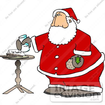 #18387 Chubby Santa Eating Milk and Cookies Clipart by DJArt