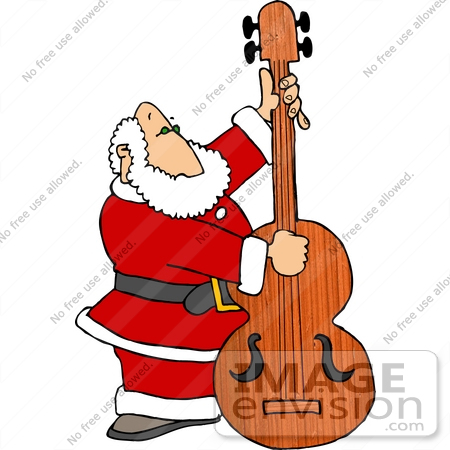 #18395 Santa Claus Playing an Upright Bass Instrument Clipart by DJArt