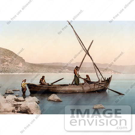 #18417 Photo of Men in a Fishing Boat the Sea of Galilee, Lower Galilee, Tiberias, Holy Land, Israel by JVPD