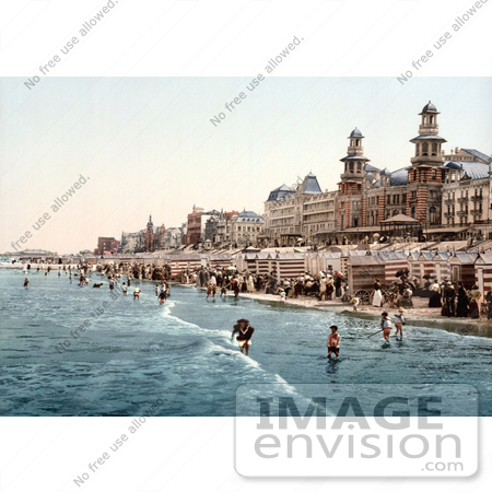 #18466 Photo of the Kursaal Hotel, RVs and People on the Beach, Blankenberghe, Belgium by JVPD