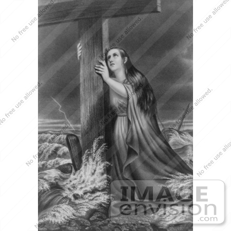 #18613 Photo of a Woman in a Stormy Sea, Clinging to a Wooden Cross by JVPD