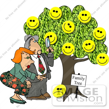 #18861 Genealogists Picking Smiley Faces From a Family Tree Clipart by DJArt