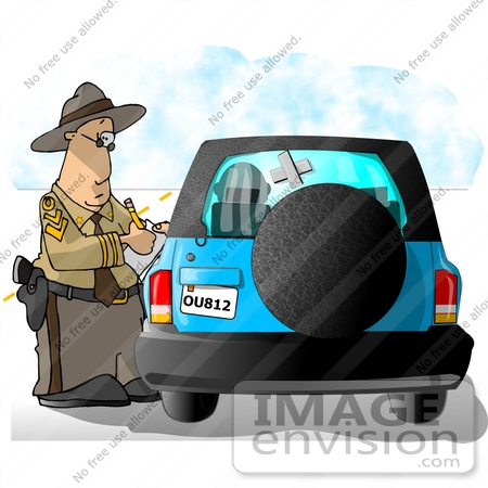 #18886 Highway Patrol Police Officer Writing a Citation or Ticket to a Driver in a Blue SUV Clipart by DJArt