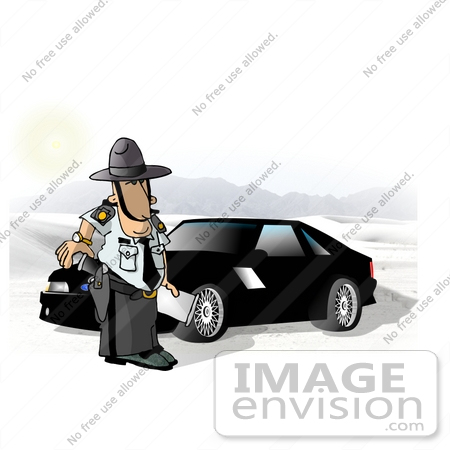 #18938 Police Man Reaching For His Gun While Standing by a Car Clipart by DJArt