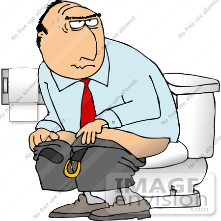 #18950 Man Sitting on a Toilet, Taking a Dump in a Bathroom Clipart by DJArt