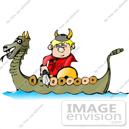 #18957 Viking Boy With a Sword Riding in a Dragon Boat Clipart by DJArt