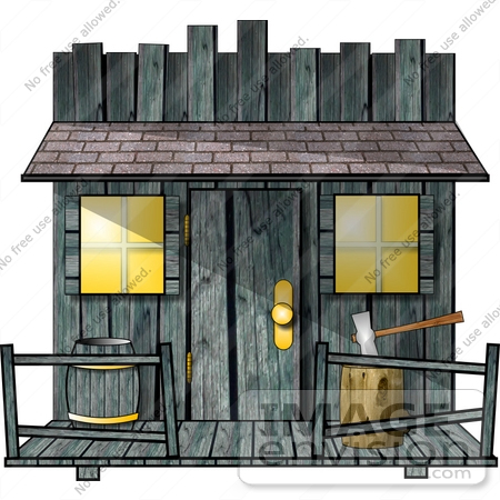 #18980 Old Fashioned Building or Shed With a Log and Axe Clipart by DJArt