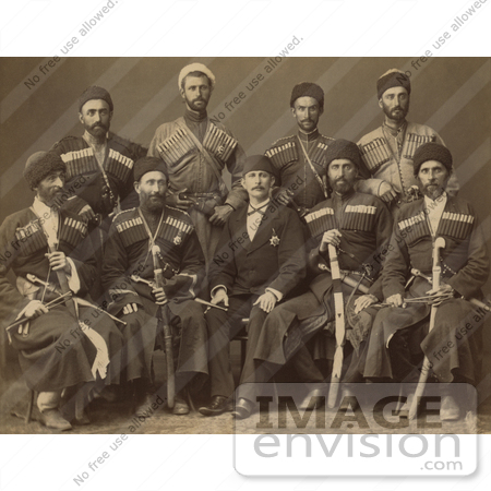 #19104 Photo of a Group of Circassian Military Men Posing in Uniforms by JVPD