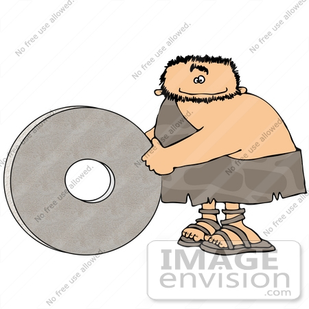 #19108 Cave Man With a Stone Wheel Invention Clipart by DJArt