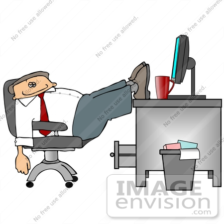 #19110 Business Employee Man Being Lazy, Slouching in His Chair With His Feet up on His Desk at the Office Clipart by DJArt