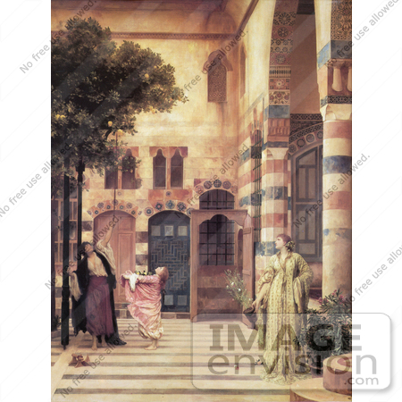 #19156 Photo of Women and Girl Trying to Catch Apples From an Apple Tree in a Courtyard, Damascus: Jew’s Quarter by Frederic Lord Leighton by JVPD