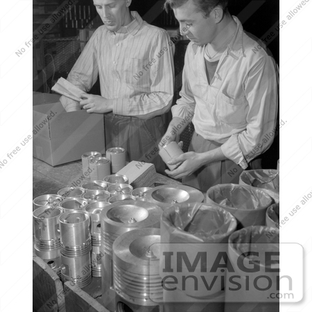 #19184 Photo of Male Factory Workers Wrapping and Packaging Pistons for Shipment by JVPD
