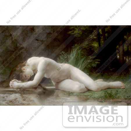 #19260 Photo of a Nude Woman Lying Over a Stream, Biblis by William-Adolphe Bouguereau by JVPD