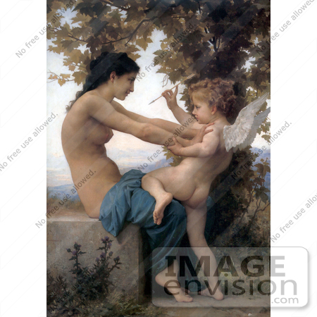 #19267 Photo of Cupid With an Arrow, Being Fought Off by a Young Nude Woman by William-Adolphe Bouguereau by JVPD