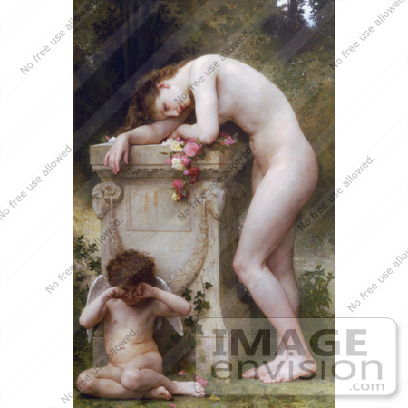 #19280 Photo of a Woman With Cupid, Mourning the Loss of Her Lover, Elegy by William-Adolphe Bouguereau by JVPD