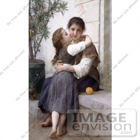 #19290 Photo of a Girl Kissing Her Mom’s Cheek, a Little Coaxing, by William-Adolphe Bouguereau by JVPD