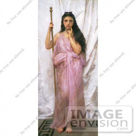 #19292 Photo of a Woman Holding a Staff, Young Priestess, by William-Adolphe Bouguereau by JVPD