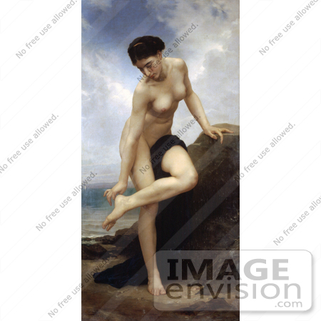 #19310 Photo of a Nude Woman Leaning on a Rock, After the Bath, by William-Adolphe Bouguereau by JVPD