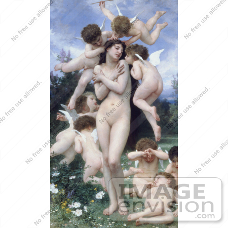 #19314 Photo of a Nude Woman Surrounded by Cherubs, Return of Spring, Le Printemps, by William-Adolphe Bouguereau by JVPD