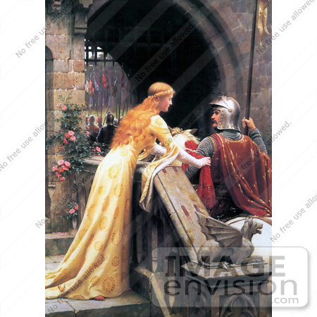 #19318 Photo of a Long Haired Maiden Wishing Luck to a Knight on a Horse, God Speed by Edmund Blair Leighton by JVPD