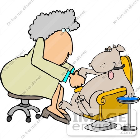 #19379 Female Dog Groomer Giving a Dog a Pedicure Clipart by DJArt