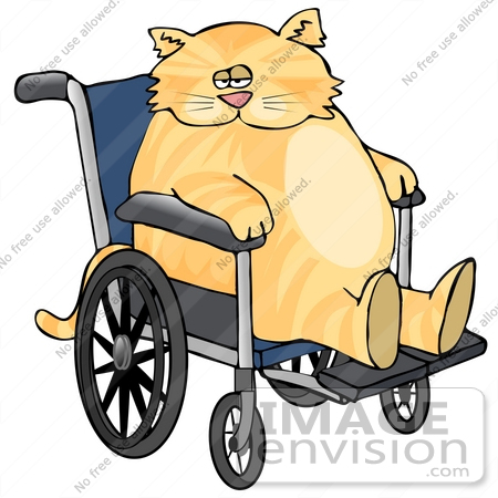#19440 Fat Orange Tabby Cat in a Wheelchair Clipart by DJArt