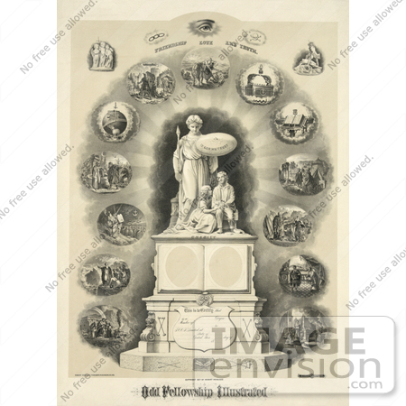 #20128 Stock Photography: Statue Labeled Charity Holding a Certificate on a Shield for the Odd Fellowship by JVPD