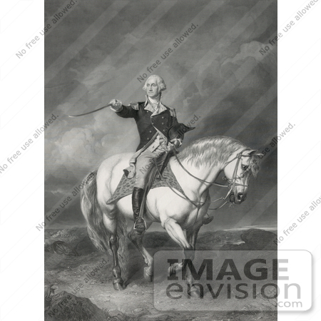 #20219 Stock Photography: George Washington on Horseback, Holding His Hat and Sword by JVPD