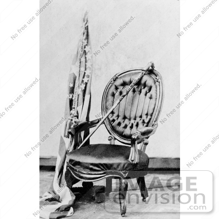 #20245 Historical Stock Photography: Abraham Lincoln’s Cane on a Chair by a Flag by JVPD