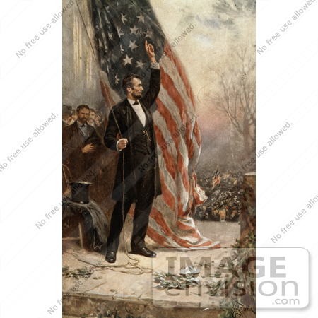 #20255 Historical Stock Photography: Abraham Lincoln Holding the Rope to an American Flag by JVPD