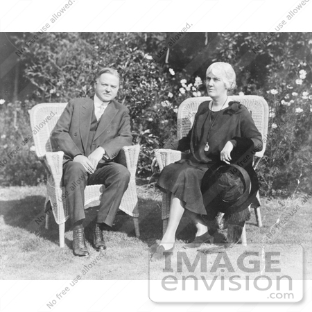#20288 Historical Stock Photo: Herbert and Lou Hoover Sitting Outdoors in Wicker Chairs on a Sunny Day by JVPD