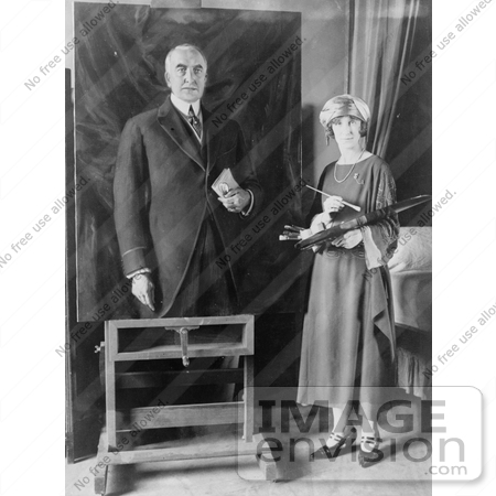#20351 History Stock Photo of Artist Margaret Lindsay Williams Painting a Portrait of President Harding by JVPD
