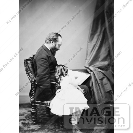 #20367 History Stock Photo of President James Garfield Reading to His Daughter, Mollie Garfield by JVPD