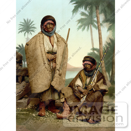 #20452 Historical Stock Photography of two Bedouin Shepherds of Syria, Holy Land, Holding Rifles by JVPD