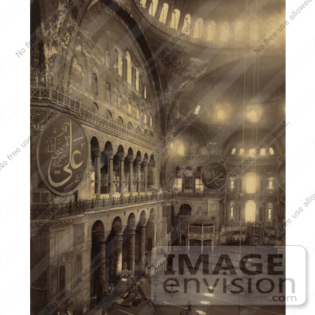 #20481 Historical Stock Photography of the Interior of Ayasofya Mosque, Church of Hagia Sophia by JVPD