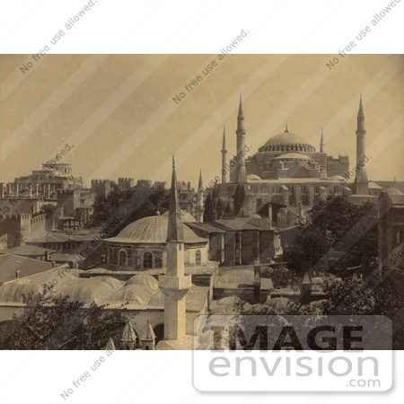 #20496 Historical Stock Photography of the Ayasofya Mosque, Church of Hagia Sophia, and St. Irene, Istanbul, Turkey by JVPD