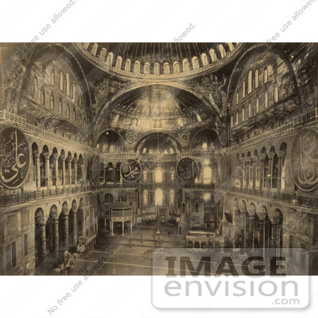 #20498 Historical Stock Photography of the Interior of the Ayasofya Mosque, Church of Hagia Sophia, Istanbul, Turkey by JVPD