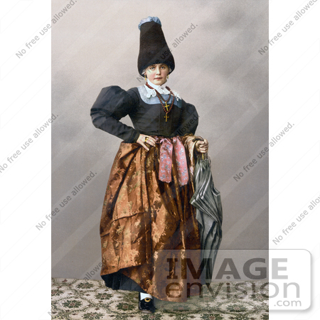 #20564 Historical Photochrome Stock Photography of a Girl From Grodenthal, Grodertal, Tyrol, Austria, in Traditional Dress by JVPD
