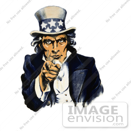 #20719 Stock Photography of a Vintage Navy War Recruiting Poster of a Blue Uncle Sam in Pointing Outwards, Isolated on White by JVPD