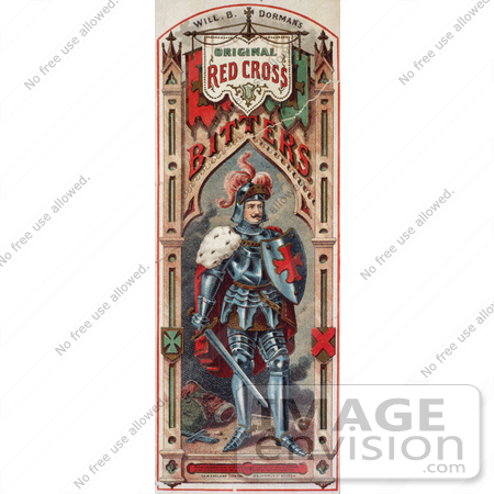 #20726 Stock Photography of a Vintage Medicine Label of a Knight in Armor for a Red Cross Bitters by JVPD