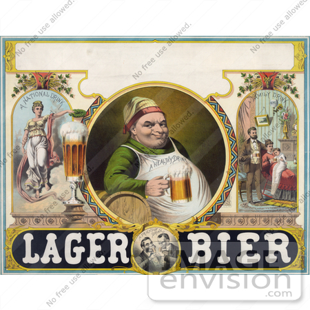 #20739 Stock Photography of a Vintage Lager Bier Advertisement of a Man Drinking a Frothy Mug of Beer by JVPD