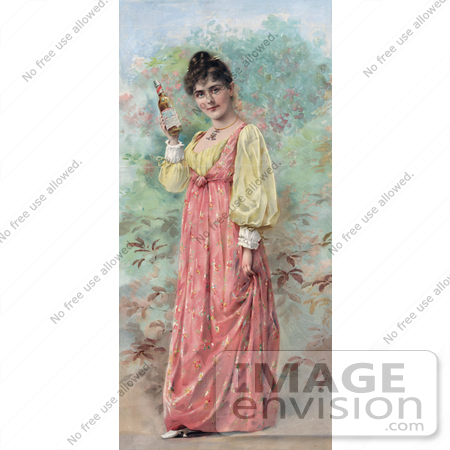 #20750 Stock Photography of a Vintage Anheuser Busch Brewing Co Advertisement of a Woman Holding a Bottle of Beer by JVPD
