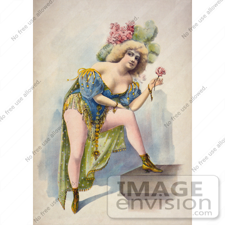 #20752 Stock Photography of a Blond Chorus Girl Woman With Roses and Feathers in Her Hair by JVPD