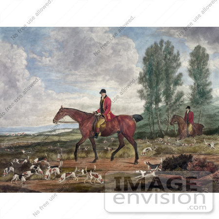 #20756 Stock Photography of Two Men on Horseback, Fox Hunting With Dogs by JVPD