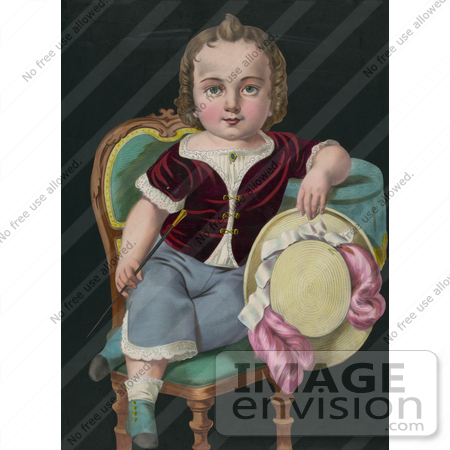 #20772 Stock Photography of the Color Version of a Little Boy or Girl Sitting in a Chair, Holding a Riding Crop and Hat by JVPD